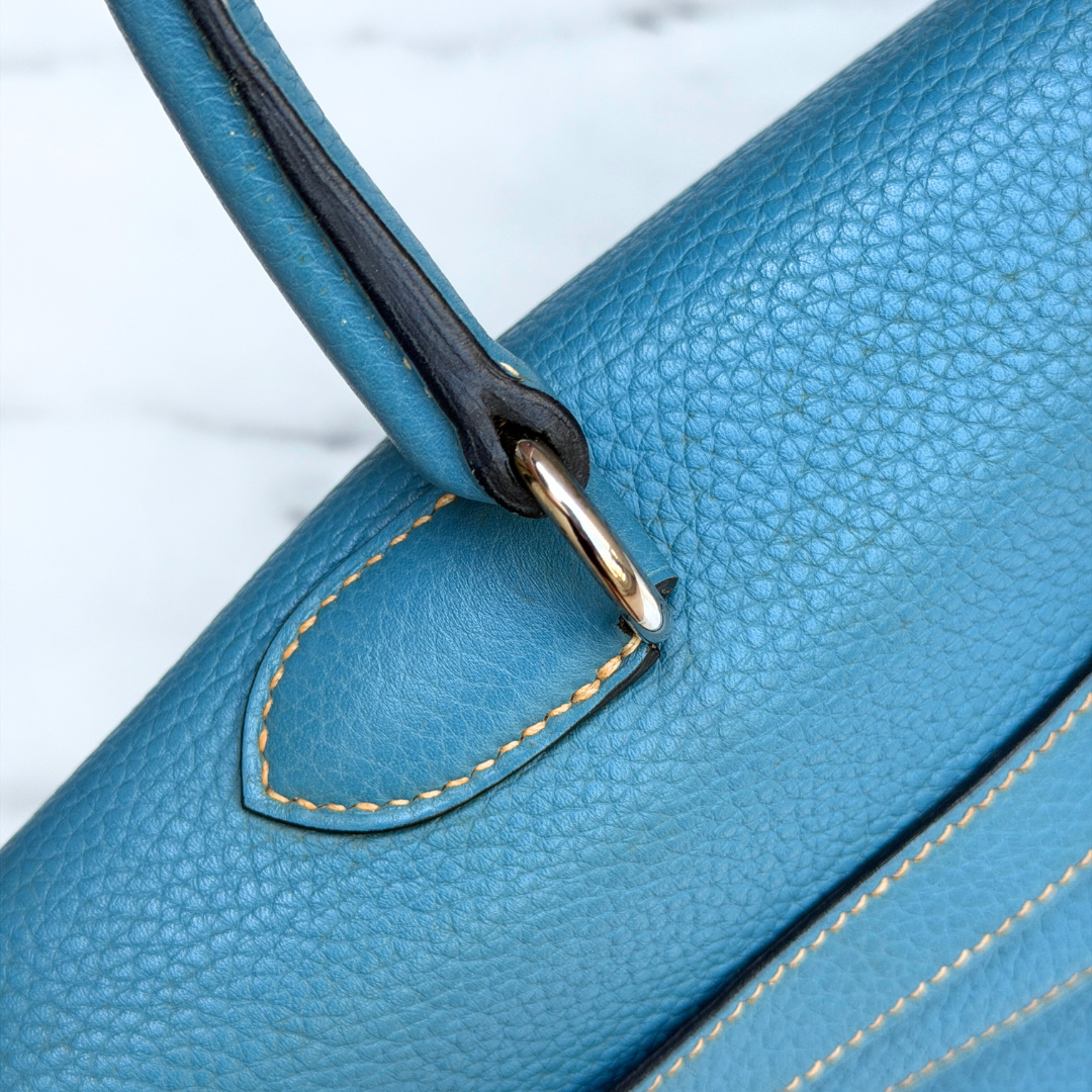 H Kelly Clemence Blue Jeans Shoulder Bag (Stamp Square N) Kelly's Authentic Boutique