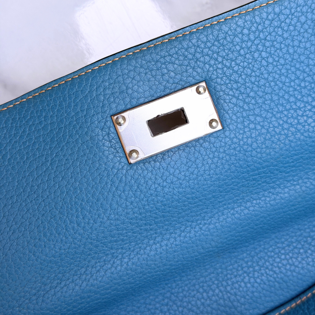 H Kelly Clemence Blue Jeans Shoulder Bag (Stamp Square N) Kelly's Authentic Boutique