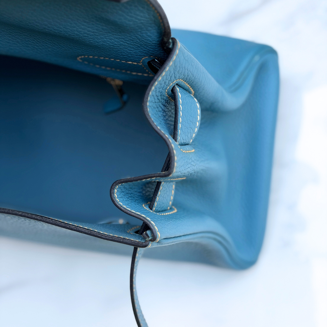 H Kelly Clemence Blue Jeans Shoulder Bag (Stamp Square N) Kelly's Authentic Boutique