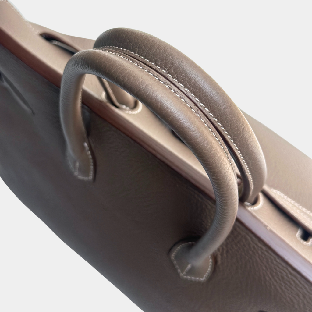 Hermes Etoupe Taurillon Clemence Birkin 35 Kelly's Authentic Boutique