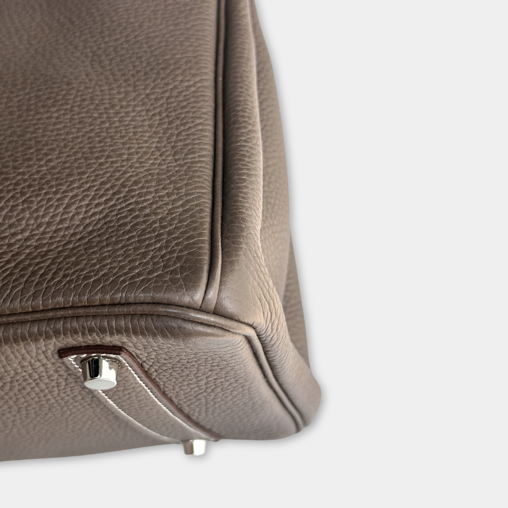 Hermes Etoupe Taurillon Clemence Birkin 35 Kelly's Authentic Boutique