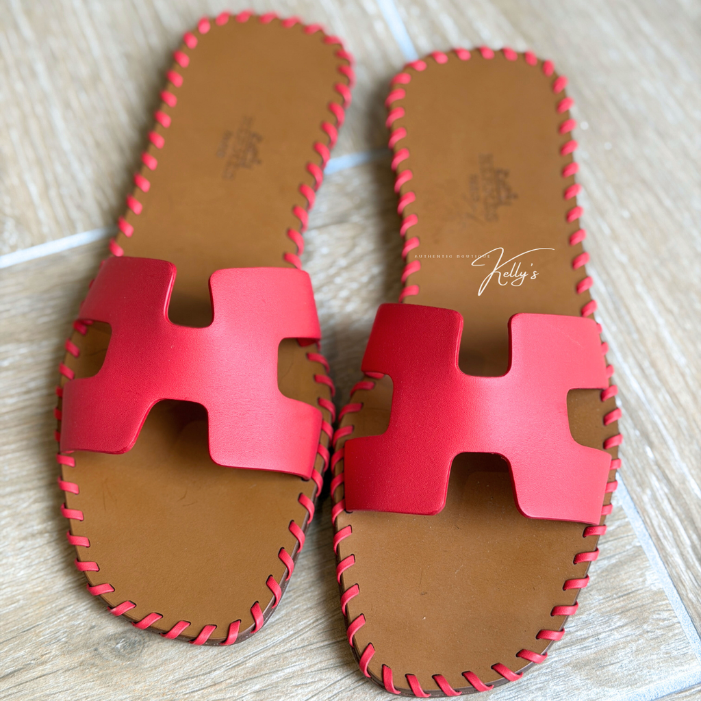 Hermes Red Braided Whipstitch Oran Sandals Kelly's Authentic Boutique