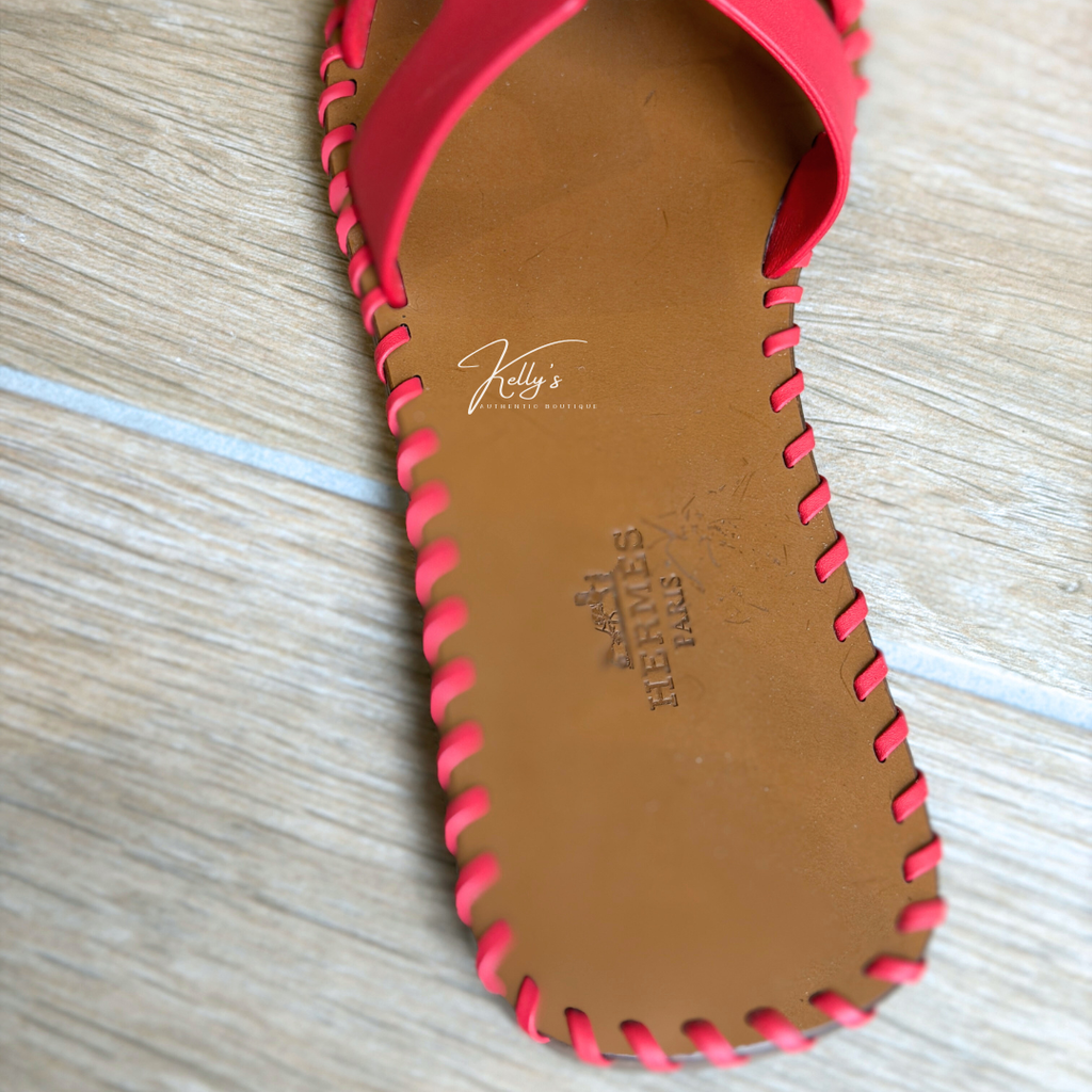 Hermes Red Braided Whipstitch Oran Sandals Kelly's Authentic Boutique