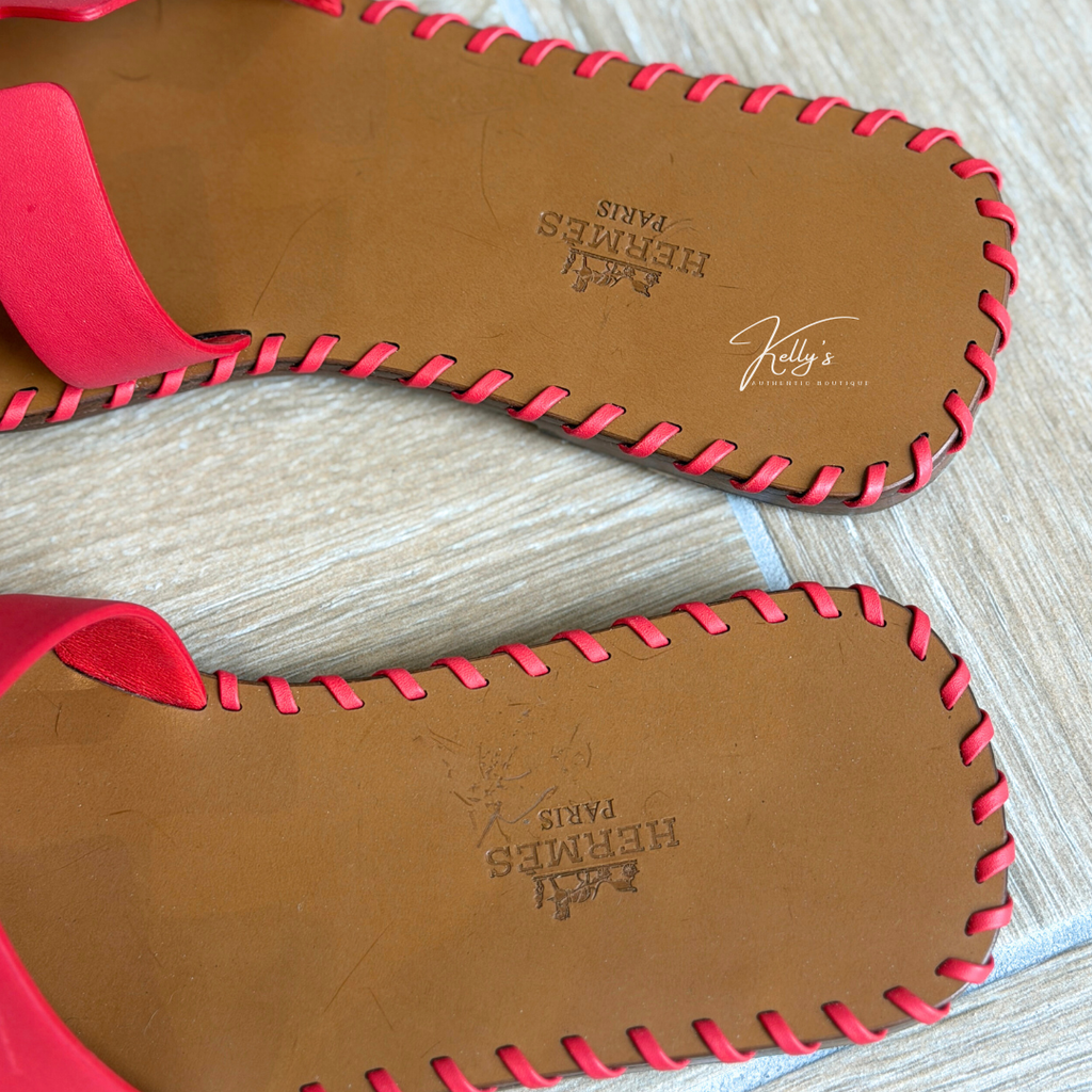 Hermes Red Braided Whipstitch Oran Sandals Kelly's Authentic Boutique