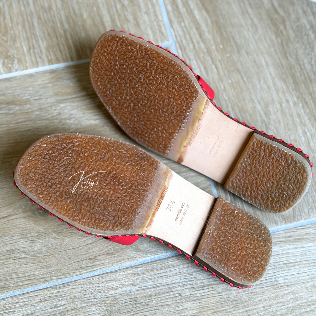 Hermes Red Braided Whipstitch Oran Sandals Kelly's Authentic Boutique