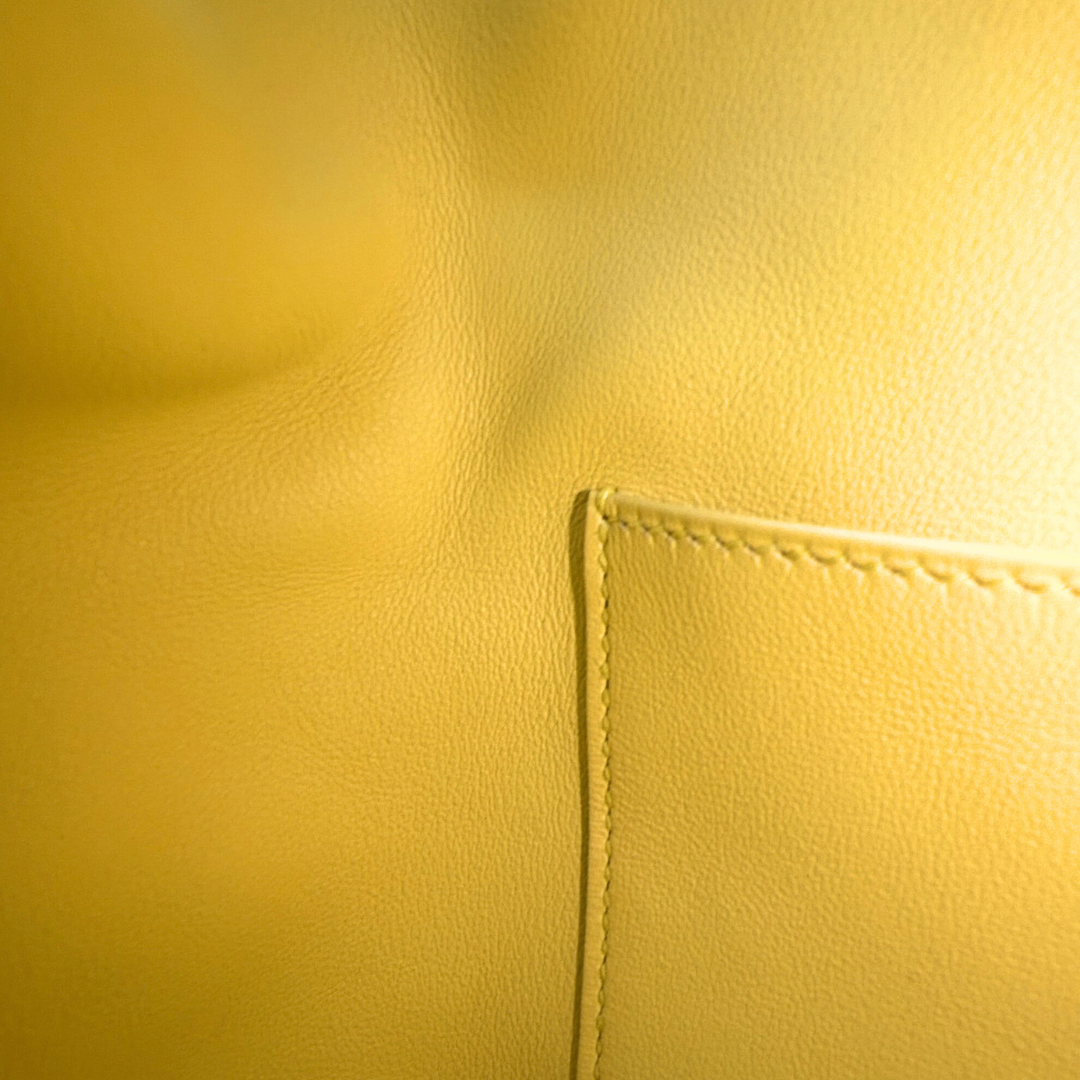 Hermes Soufre Swift Toolbox 26 Handbag (Stamp Square Q) Kelly's Authentic Boutique