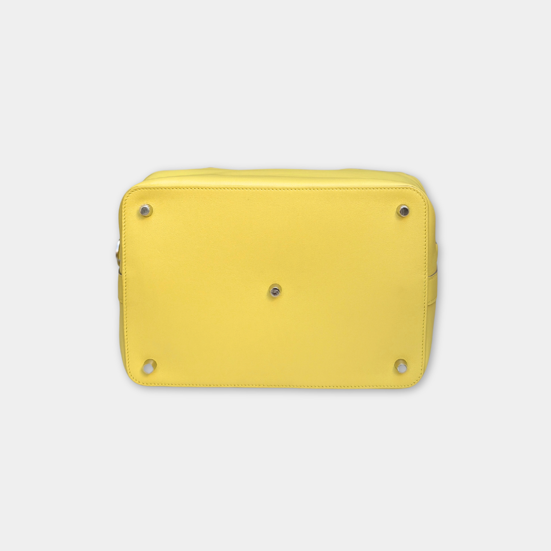 Hermes Soufre Swift Toolbox 26 Handbag (Stamp Square Q) Kelly's Authentic Boutique