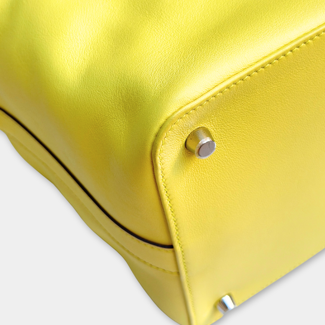 Hermes Soufre Swift Toolbox 26 Handbag (Stamp Square Q) Kelly's Authentic Boutique