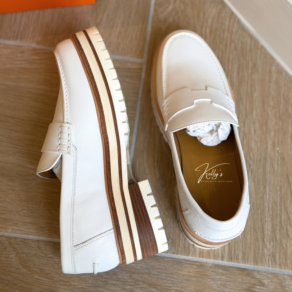 Hermes White Leather Ivy Moccasin Loafers (Unused) Kelly's Authentic Boutique