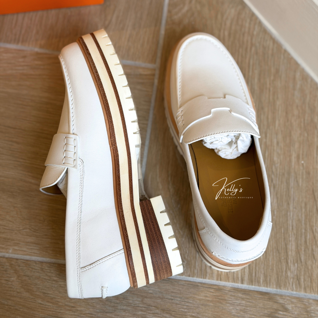 Hermes White Leather Ivy Moccasin Loafers (Unused) Kelly's Authentic Boutique