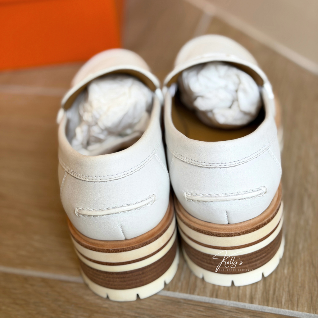 Hermes White Leather Ivy Moccasin Loafers (Unused) Kelly's Authentic Boutique