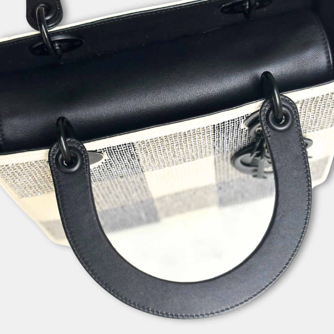 Dior Lady Medium Dior Sequin Black and White Handbag Kelly's Authentic Boutique