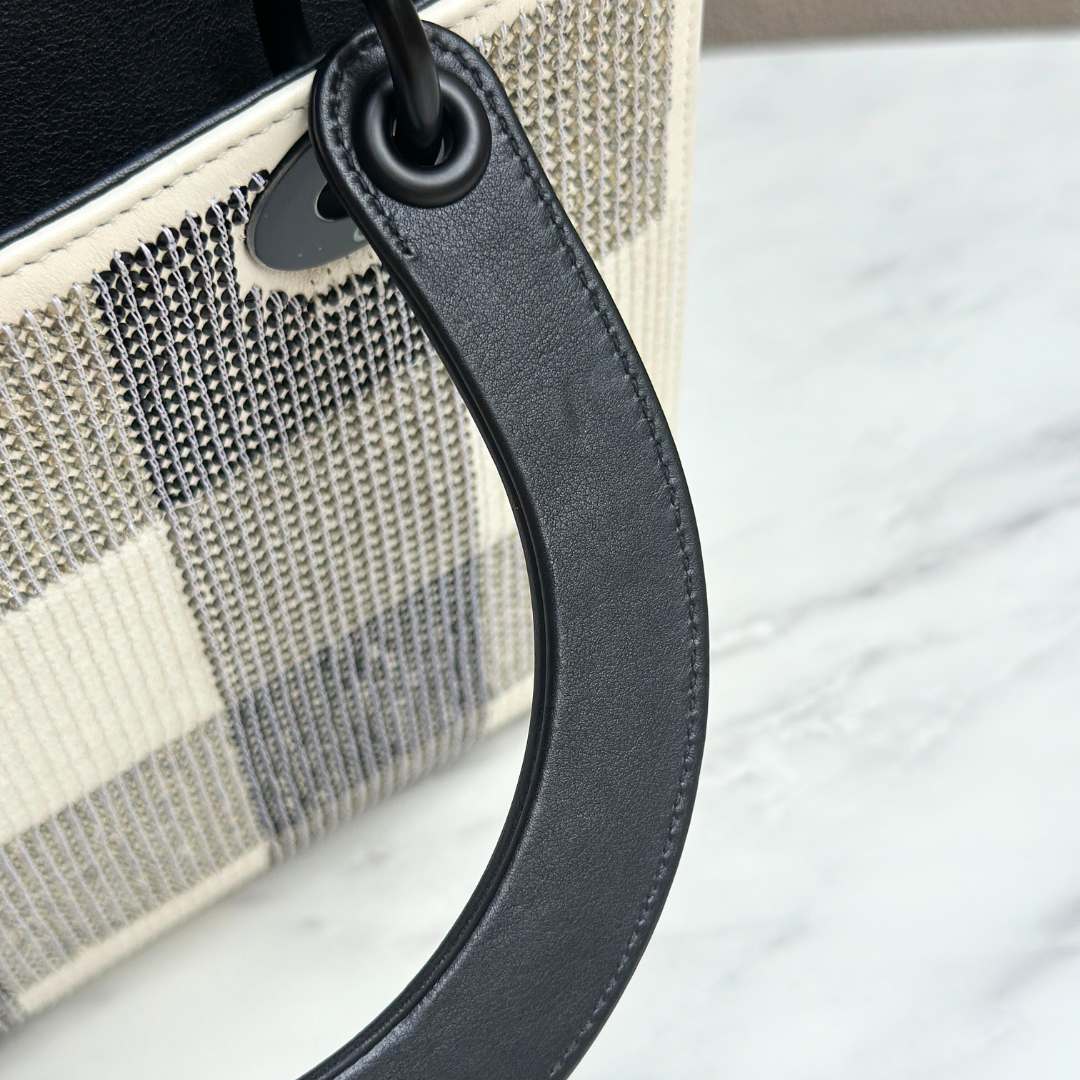 Dior Lady Medium Dior Sequin Black and White Handbag Kelly's Authentic Boutique
