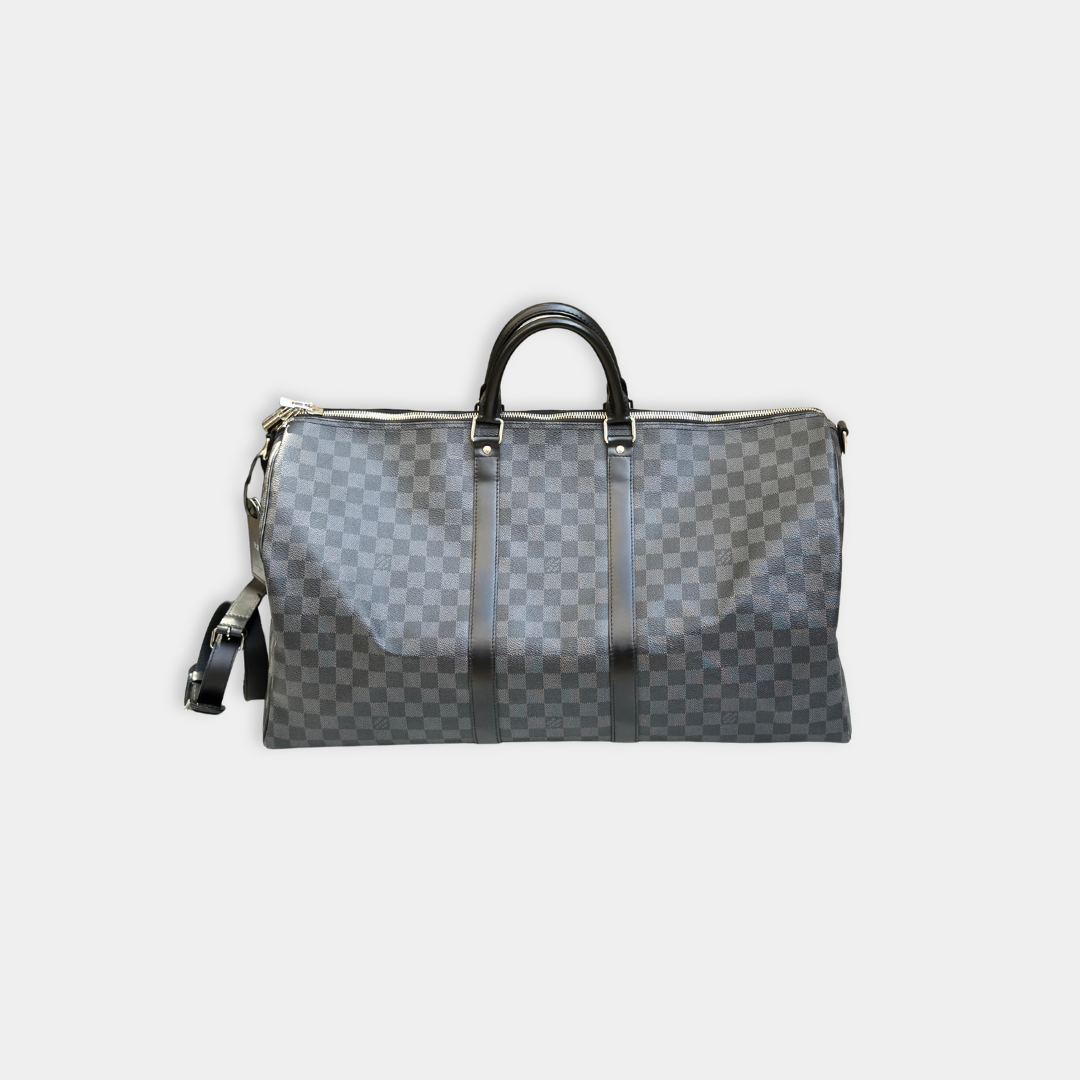 Louis Vuitton Damier Graphite Canvas Keepall Bandouliere 55 with Strap (has initials) Kelly's Authentic Boutique