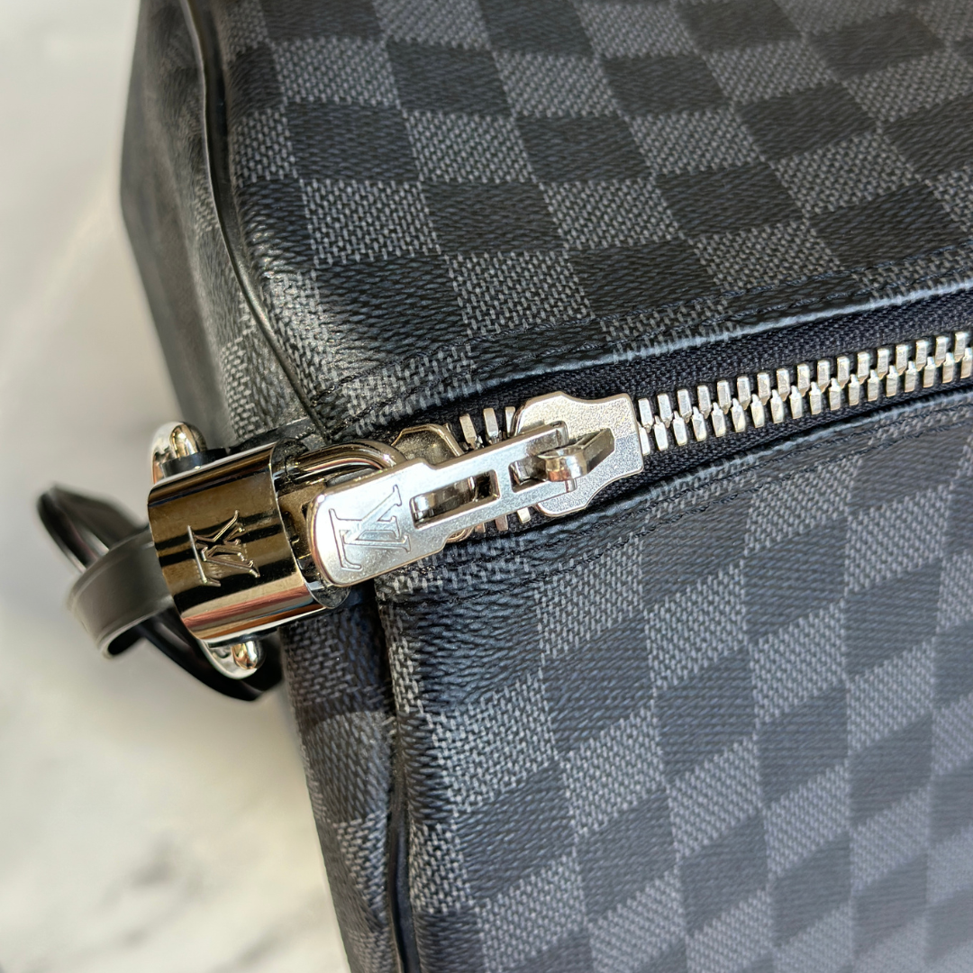 Louis Vuitton Damier Graphite Canvas Keepall Bandouliere 55 with Strap (has initials) Kelly's Authentic Boutique