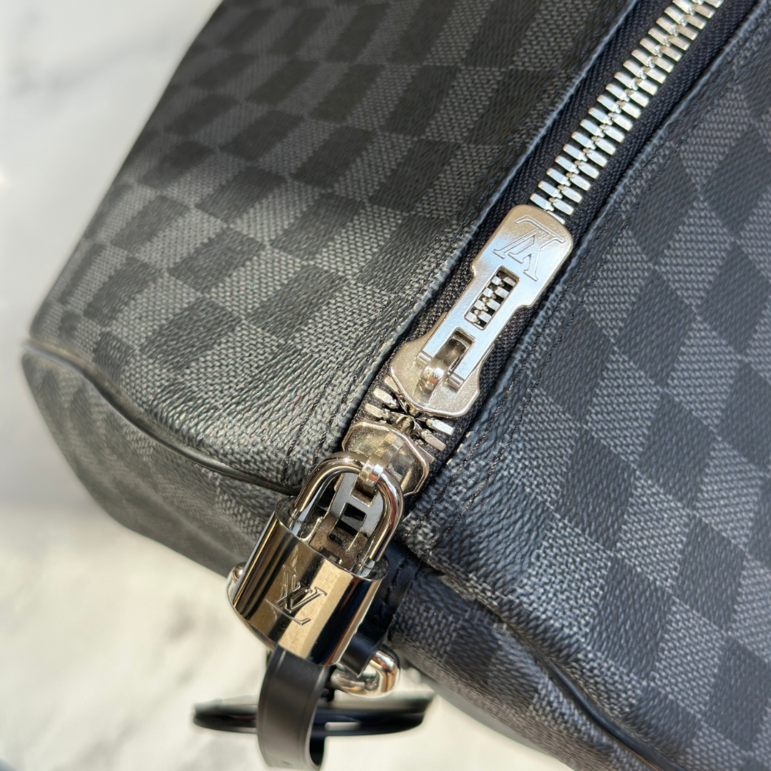 Louis Vuitton Damier Graphite Canvas Keepall Bandouliere 55 with Strap (has initials) Kelly's Authentic Boutique