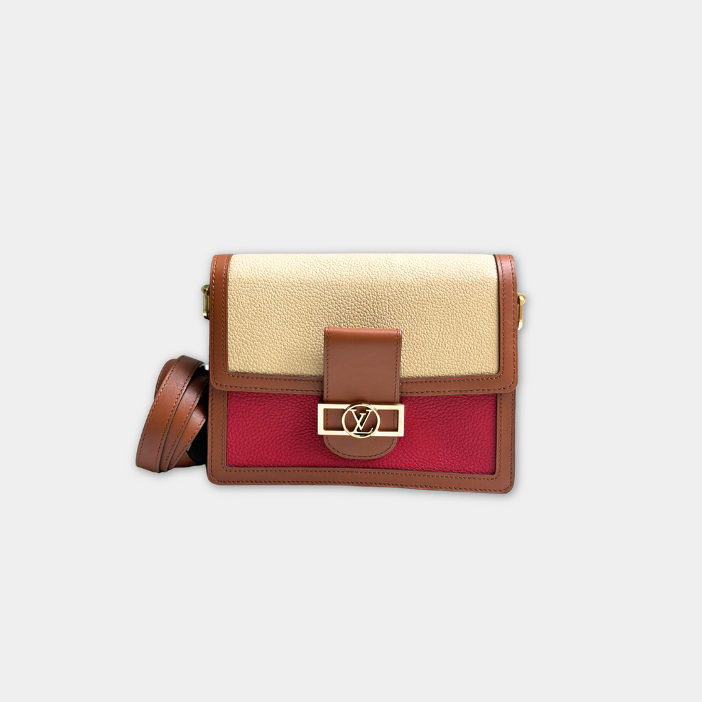 Louis Vuitton Red Beige Taurillon Dauphine MM Kelly's Authentic Boutique
