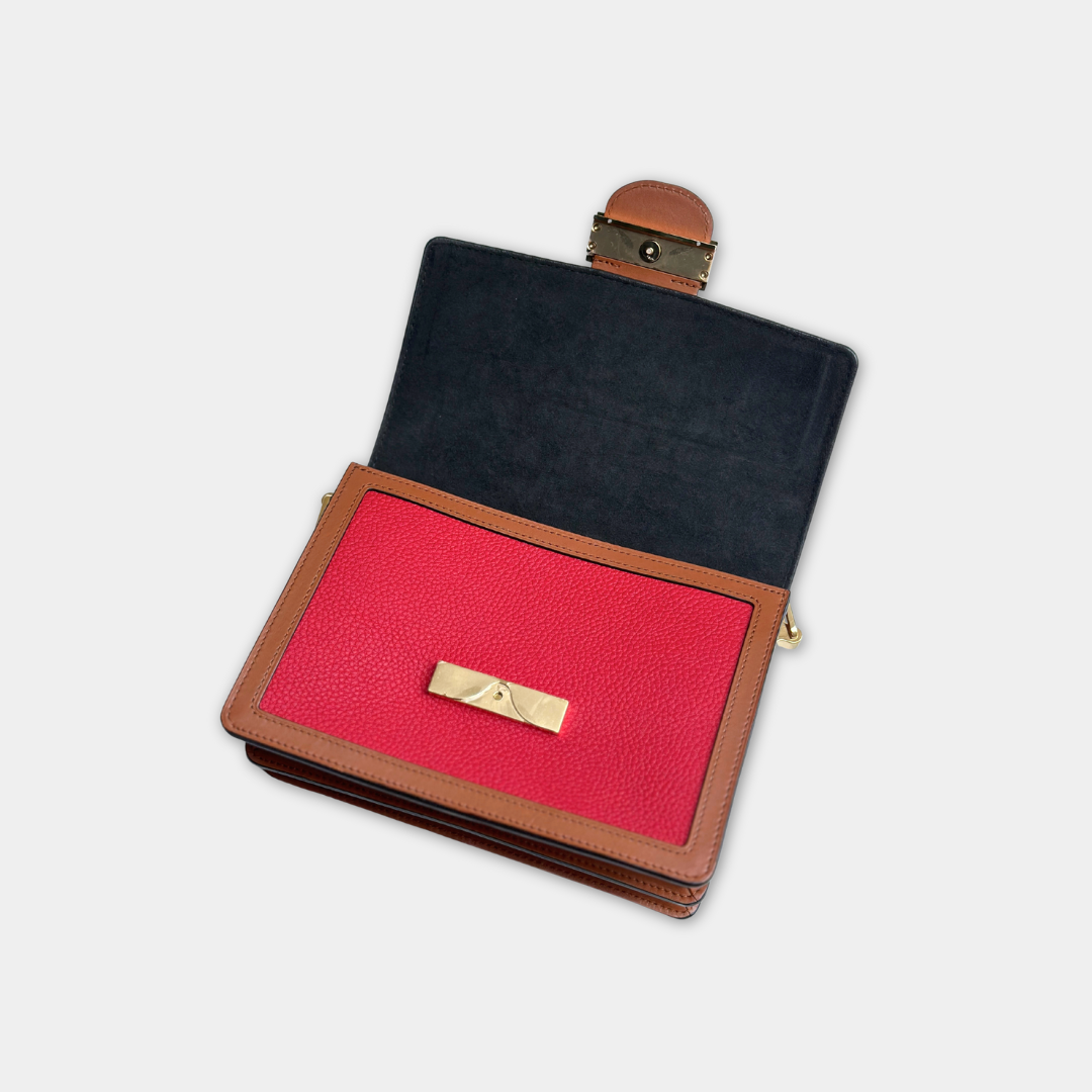 Louis Vuitton Red Beige Taurillon Dauphine MM Kelly's Authentic Boutique