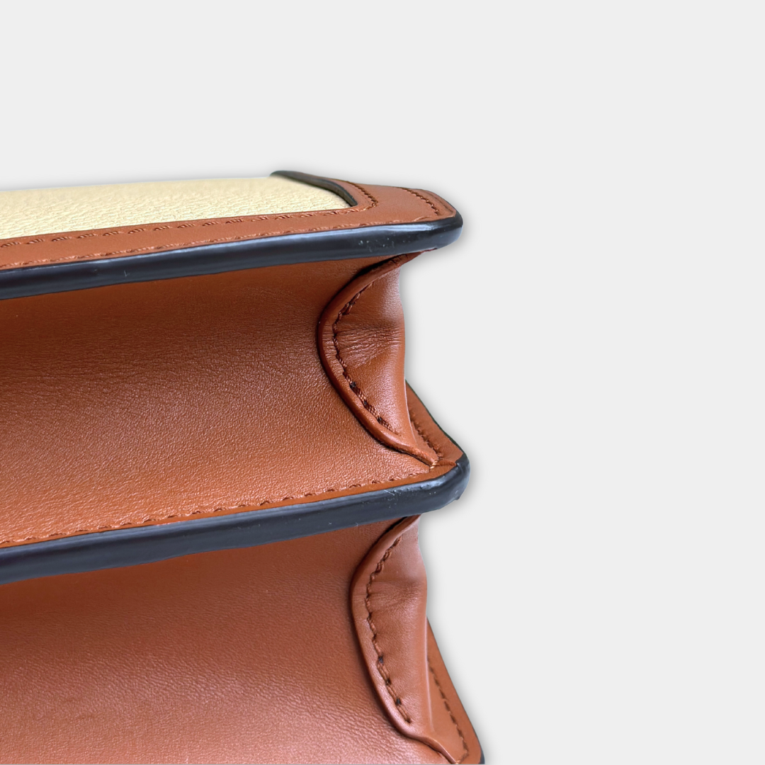 Louis Vuitton Red Beige Taurillon Dauphine MM Kelly's Authentic Boutique