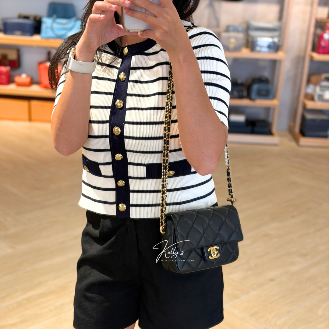 Microchipped 21K Lambskin My Perfect Pearl Mini Square Flap Bag Kelly's Authentic Boutique