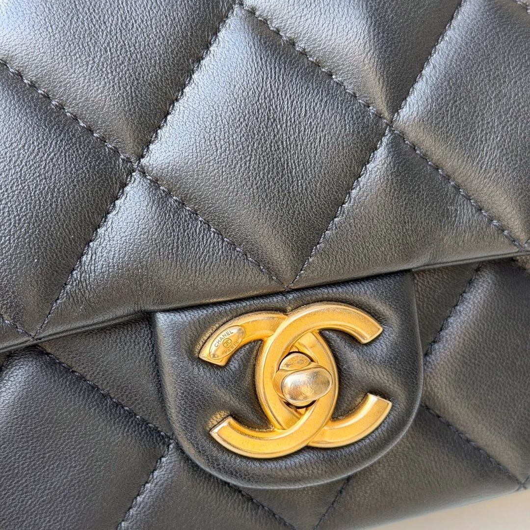 Microchipped 21K Lambskin My Perfect Pearl Mini Square Flap Bag Kelly's Authentic Boutique