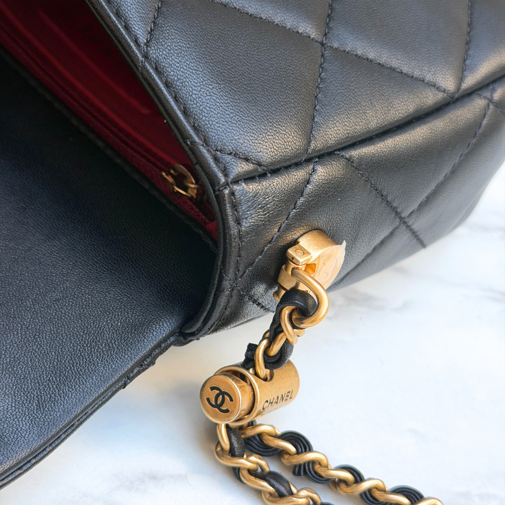 Microchipped 21K Lambskin My Perfect Pearl Mini Square Flap Bag Kelly's Authentic Boutique