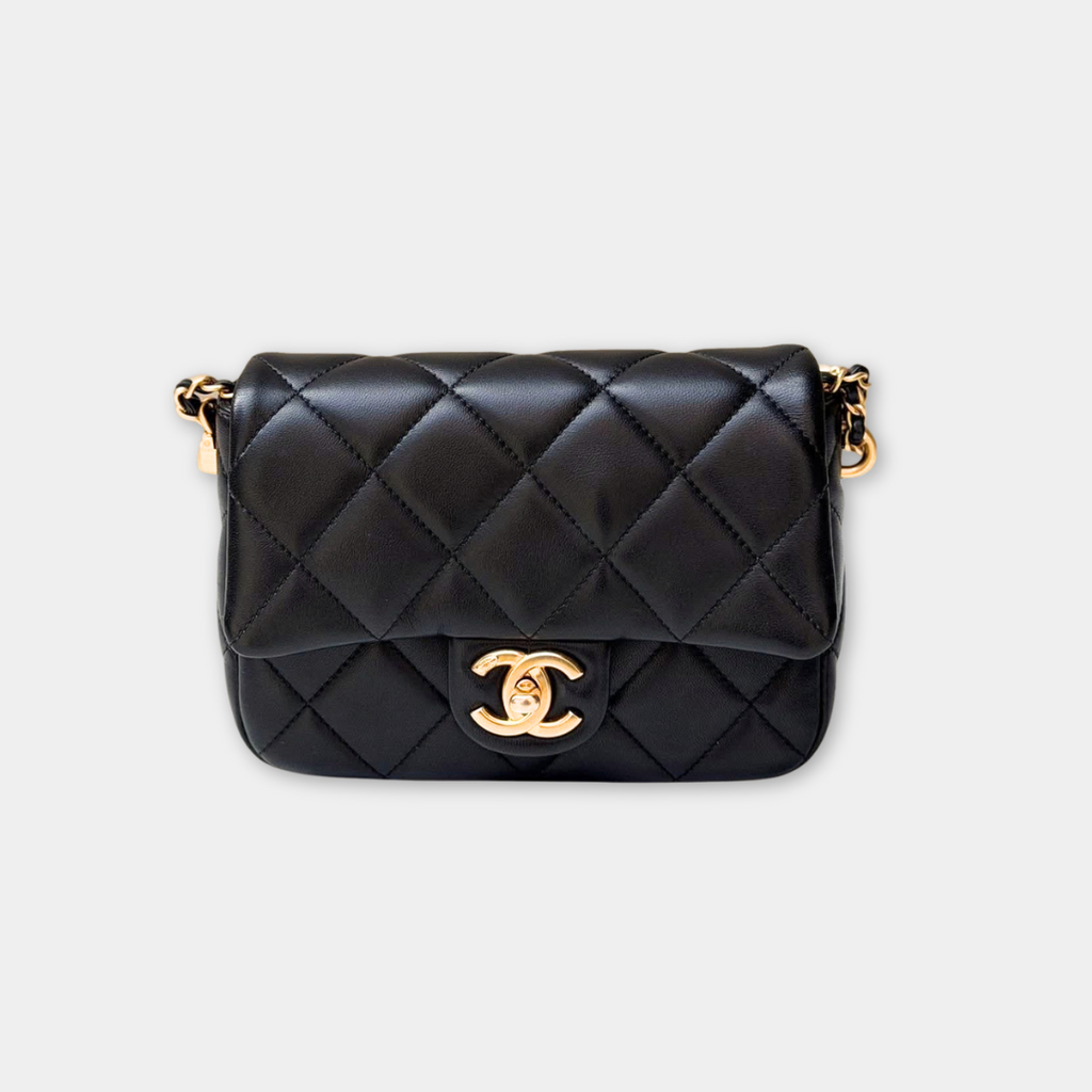 Microchipped 21K Lambskin My Perfect Pearl Mini Square Flap Bag Kelly's Authentic Boutique