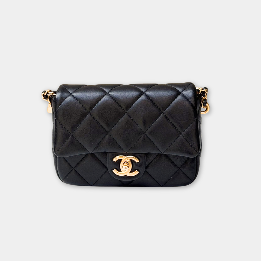 Microchipped 21K Lambskin My Perfect Pearl Mini Square Flap Bag Kelly's Authentic Boutique