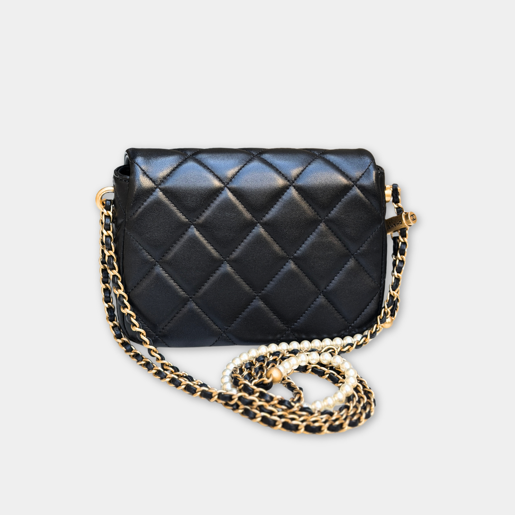 Microchipped 21K Lambskin My Perfect Pearl Mini Square Flap Bag Kelly's Authentic Boutique