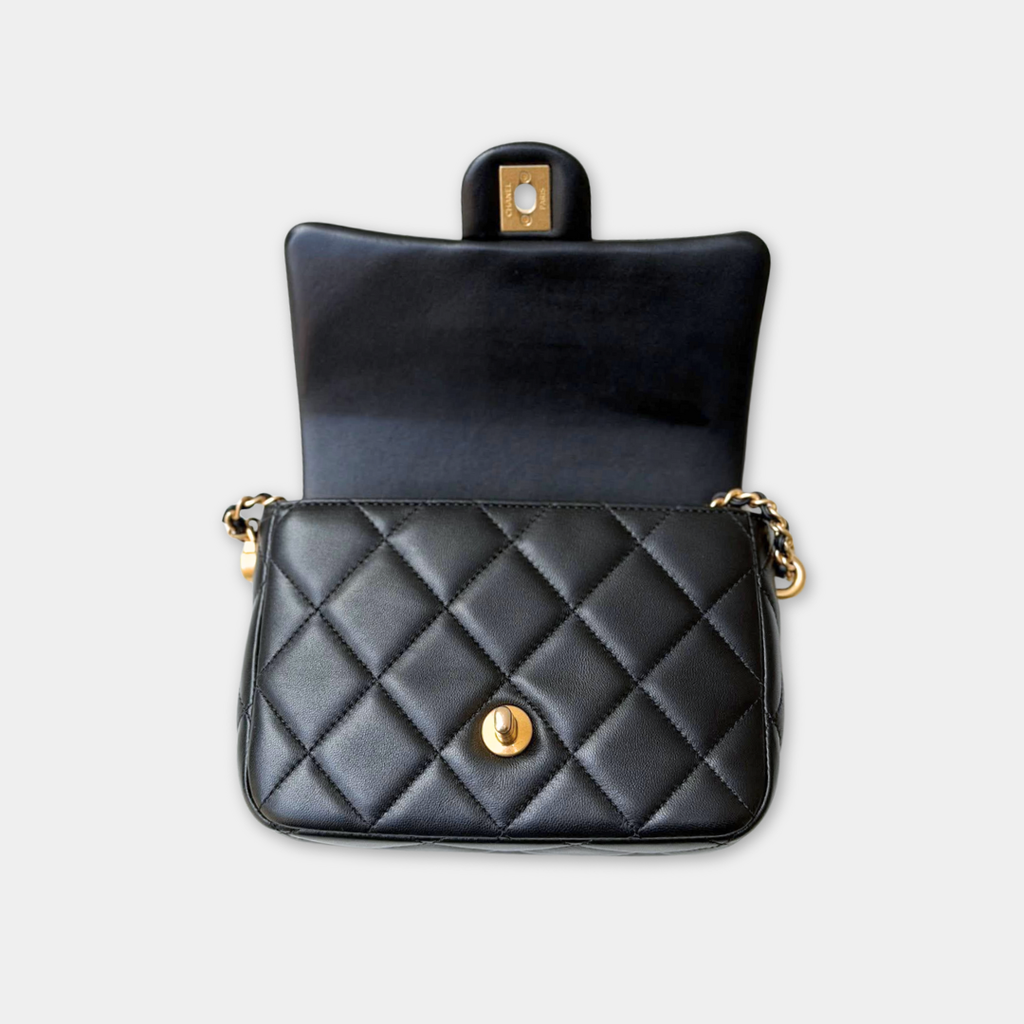 Microchipped 21K Lambskin My Perfect Pearl Mini Square Flap Bag Kelly's Authentic Boutique