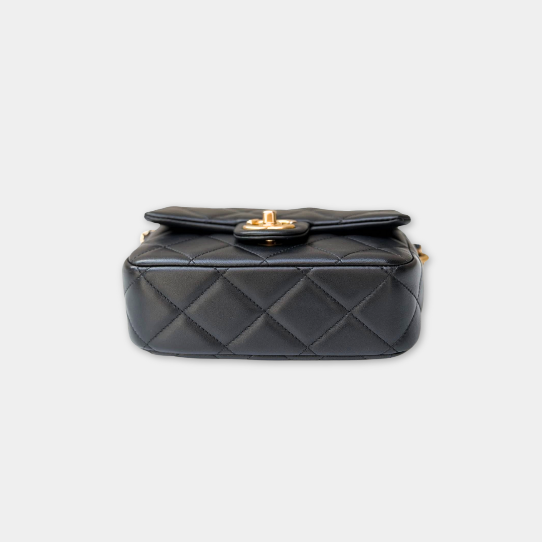 Microchipped 21K Lambskin My Perfect Pearl Mini Square Flap Bag Kelly's Authentic Boutique