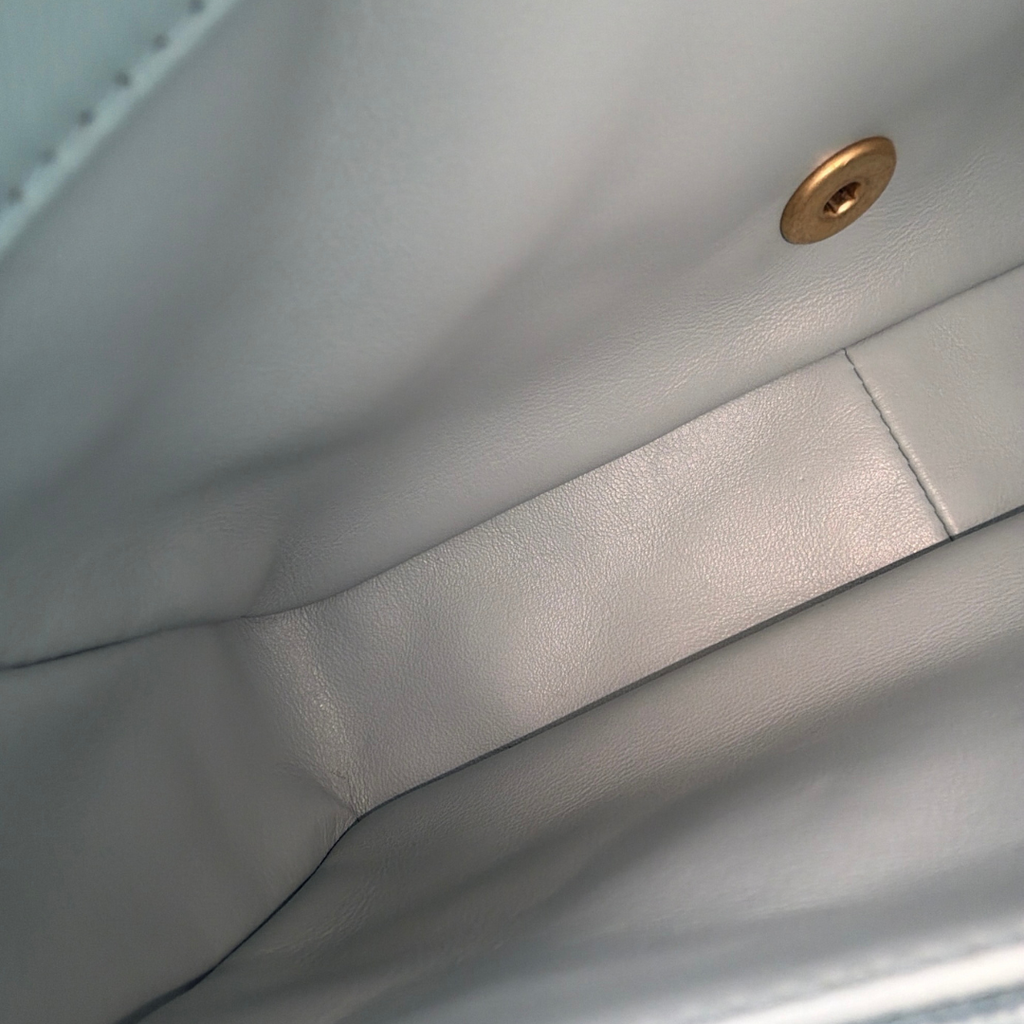 Microchipped 22P Baby Blue Medium Lambskin Enamel Shoulder Bag Kelly's Authentic Boutique