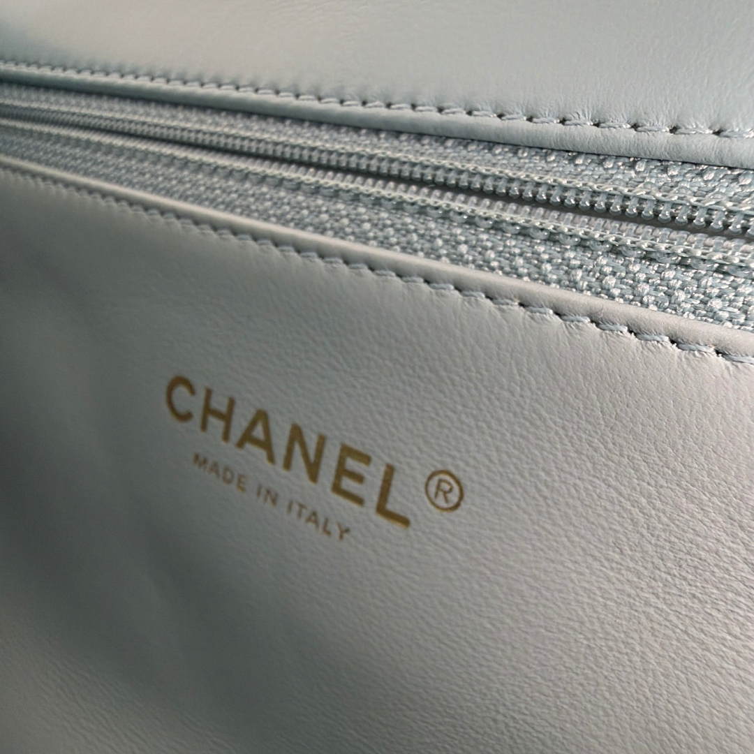 Microchipped 22P Baby Blue Medium Lambskin Enamel Shoulder Bag Kelly's Authentic Boutique