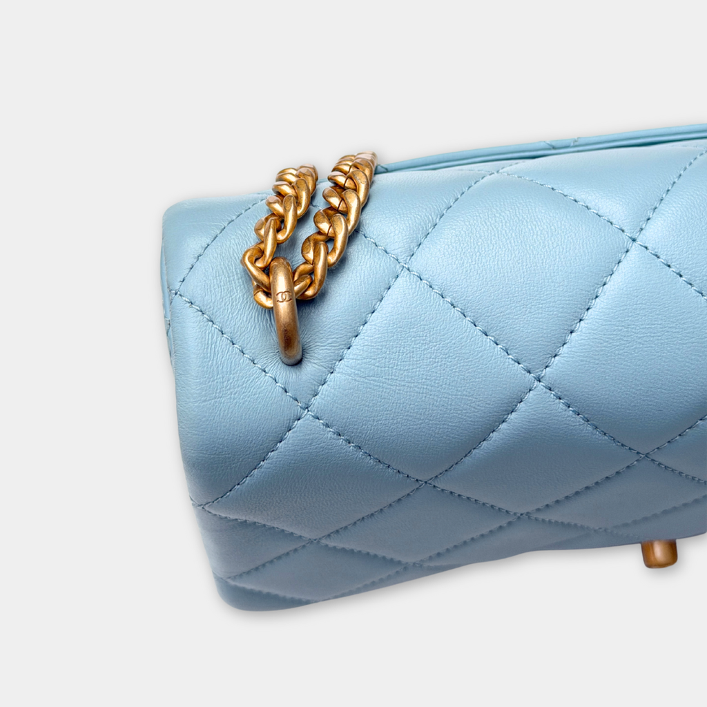 Microchipped 22P Baby Blue Medium Lambskin Enamel Shoulder Bag Kelly's Authentic Boutique