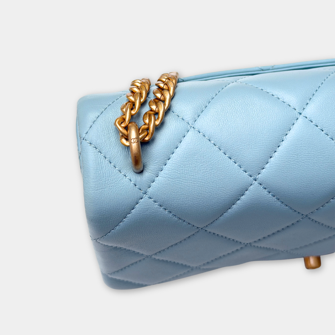 Microchipped 22P Baby Blue Medium Lambskin Enamel Shoulder Bag Kelly's Authentic Boutique