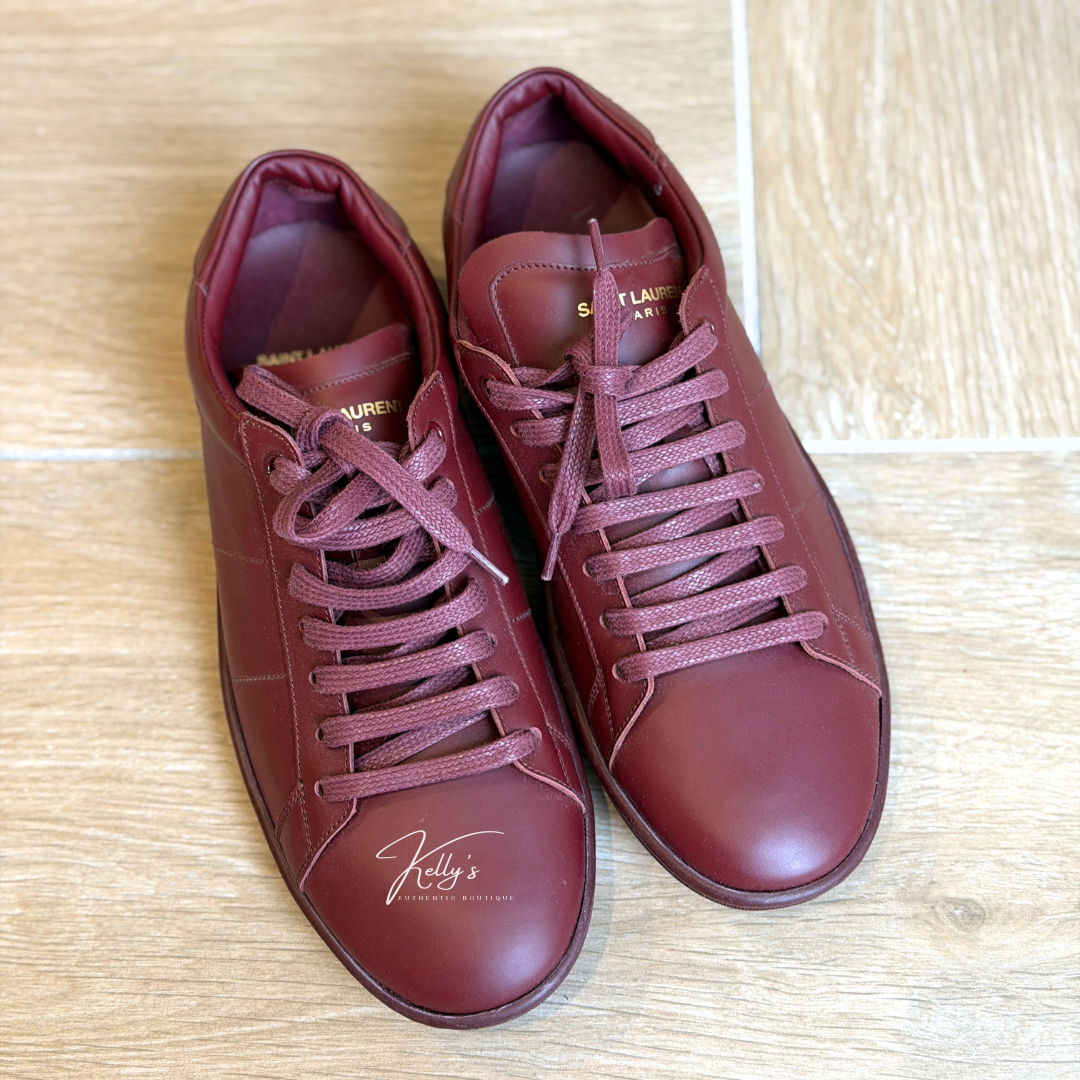 Saint Laurent Burgundy Leather Low Court Sneakers Kelly's Authentic Boutique