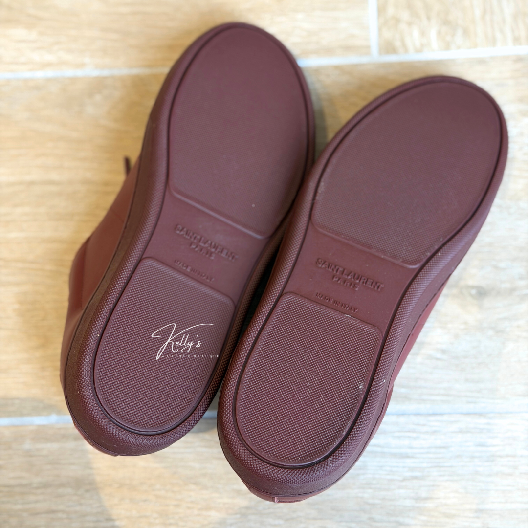 Saint Laurent Burgundy Leather Low Court Sneakers Kelly's Authentic Boutique