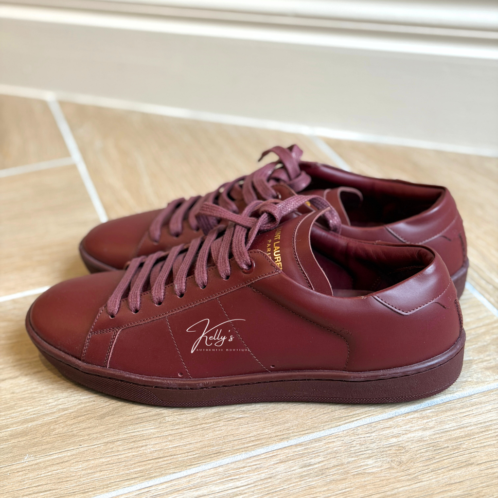 Saint Laurent Burgundy Leather Low Court Sneakers Kelly's Authentic Boutique