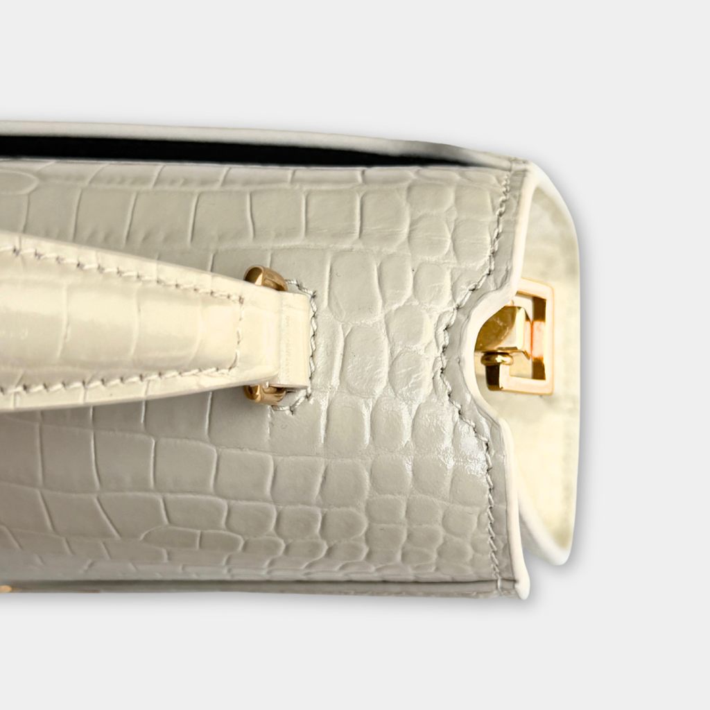 Saint Laurent Mini White Crocs Embossed Cassandra Top Handle Kelly's Authentic Boutique