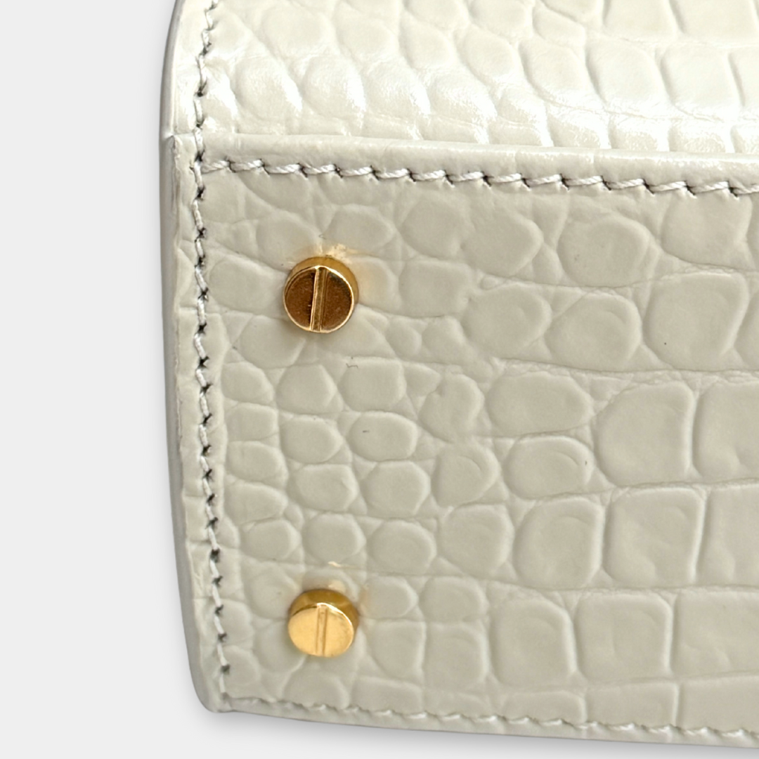 Saint Laurent Mini White Crocs Embossed Cassandra Top Handle Kelly's Authentic Boutique
