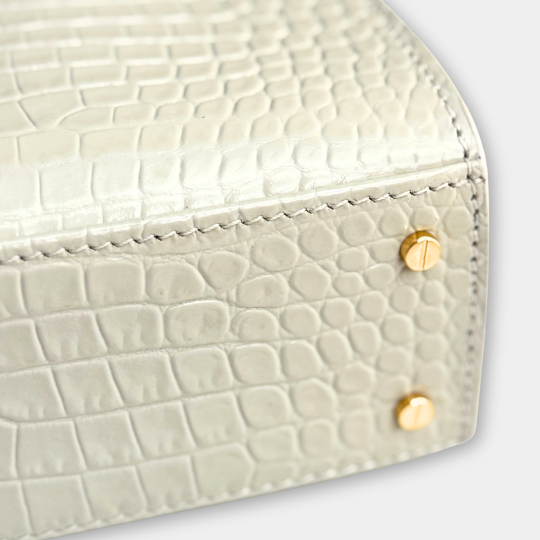 Saint Laurent Mini White Crocs Embossed Cassandra Top Handle Kelly's Authentic Boutique