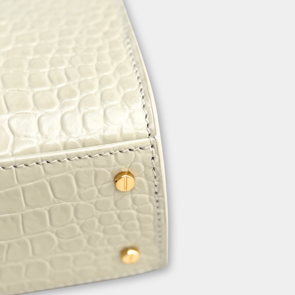 Saint Laurent Mini White Crocs Embossed Cassandra Top Handle Kelly's Authentic Boutique