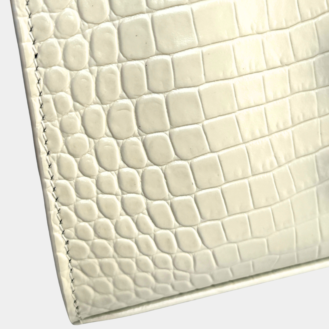 Saint Laurent Mini White Crocs Embossed Cassandra Top Handle Kelly's Authentic Boutique