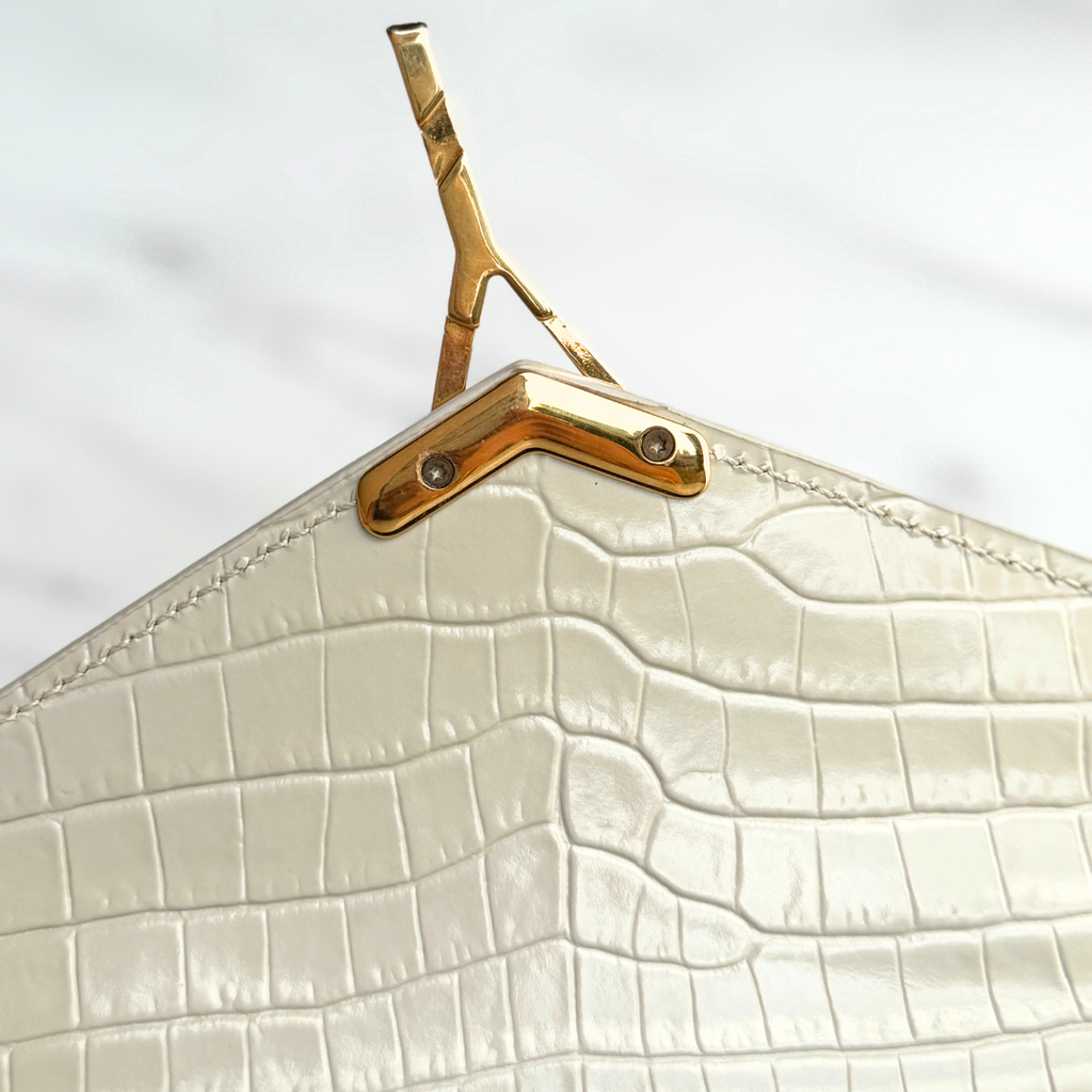 Saint Laurent Mini White Crocs Embossed Cassandra Top Handle Kelly's Authentic Boutique