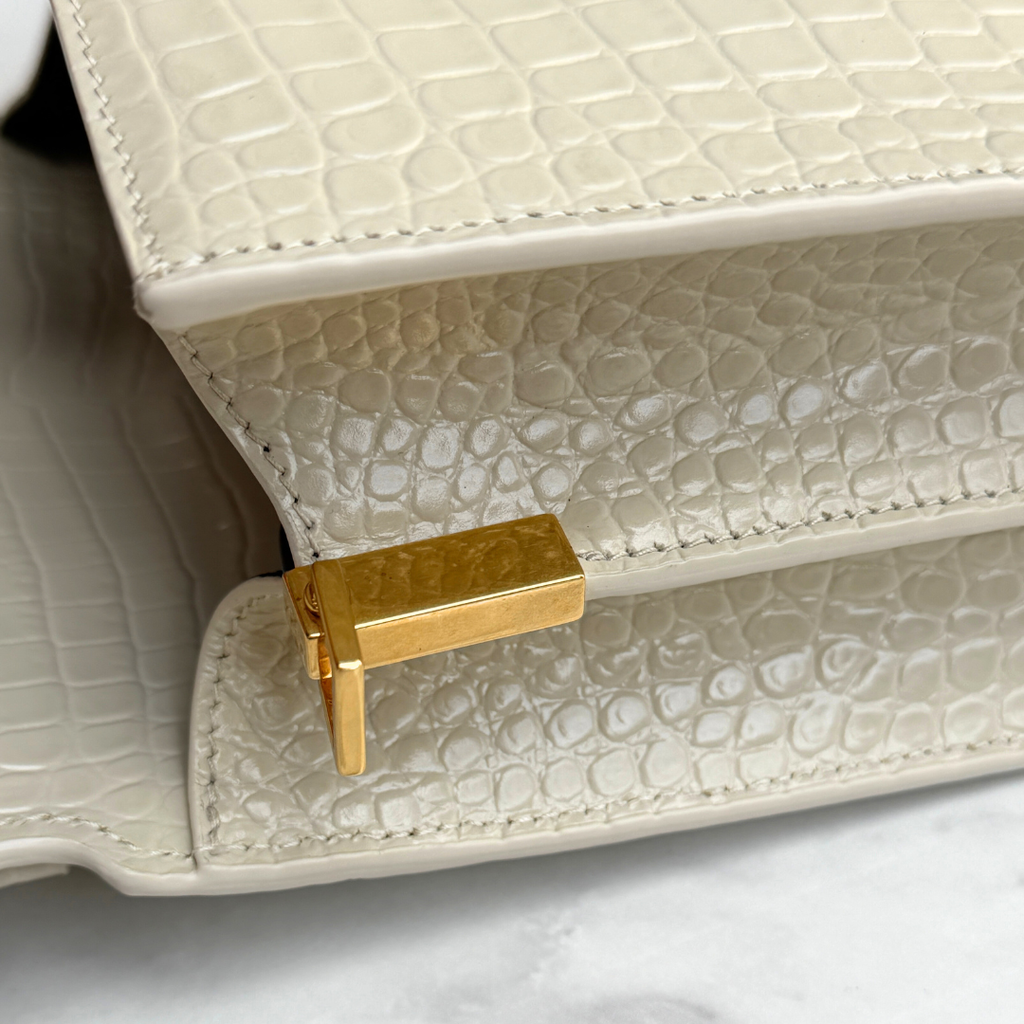 Saint Laurent Mini White Crocs Embossed Cassandra Top Handle Kelly's Authentic Boutique