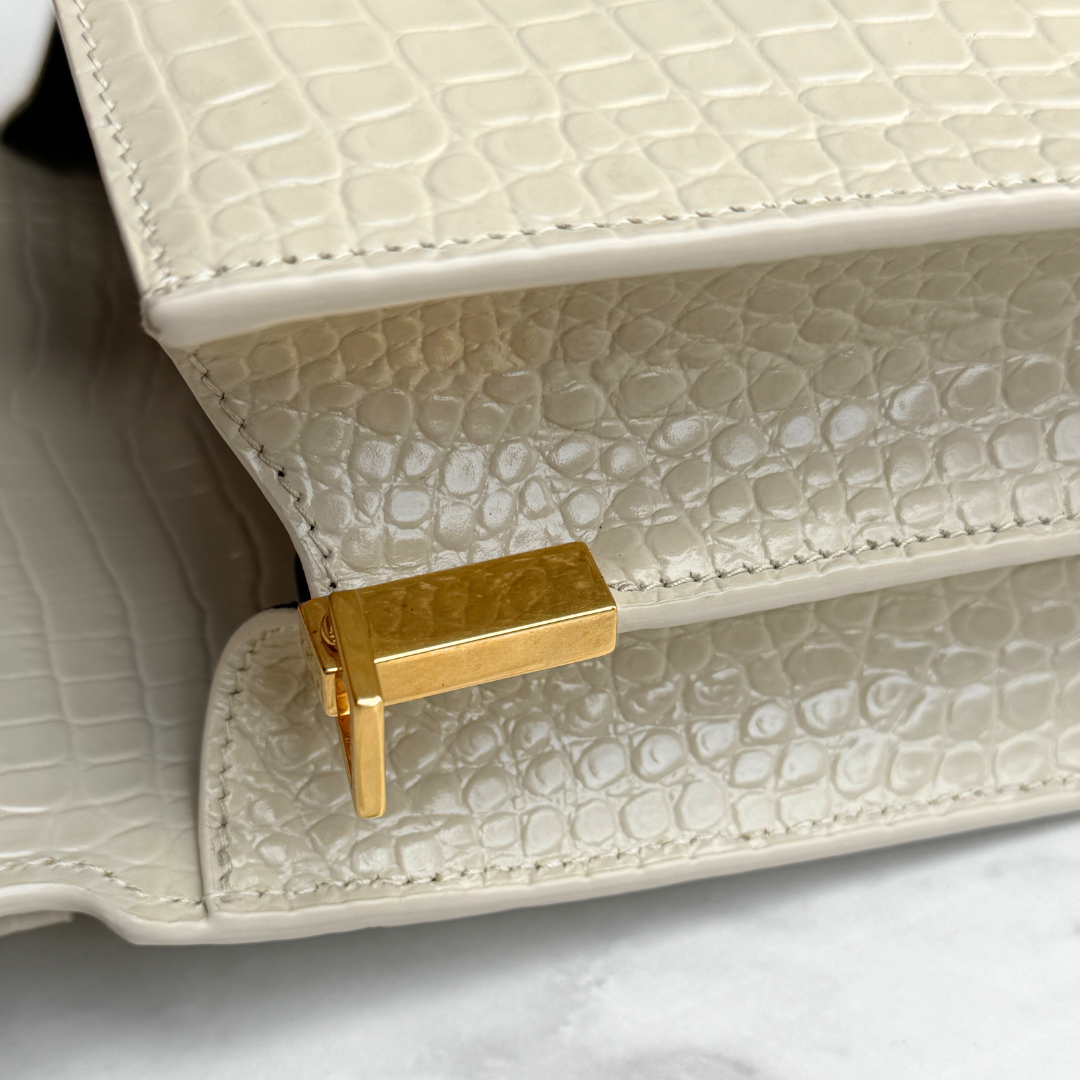 Saint Laurent Mini White Crocs Embossed Cassandra Top Handle Kelly's Authentic Boutique