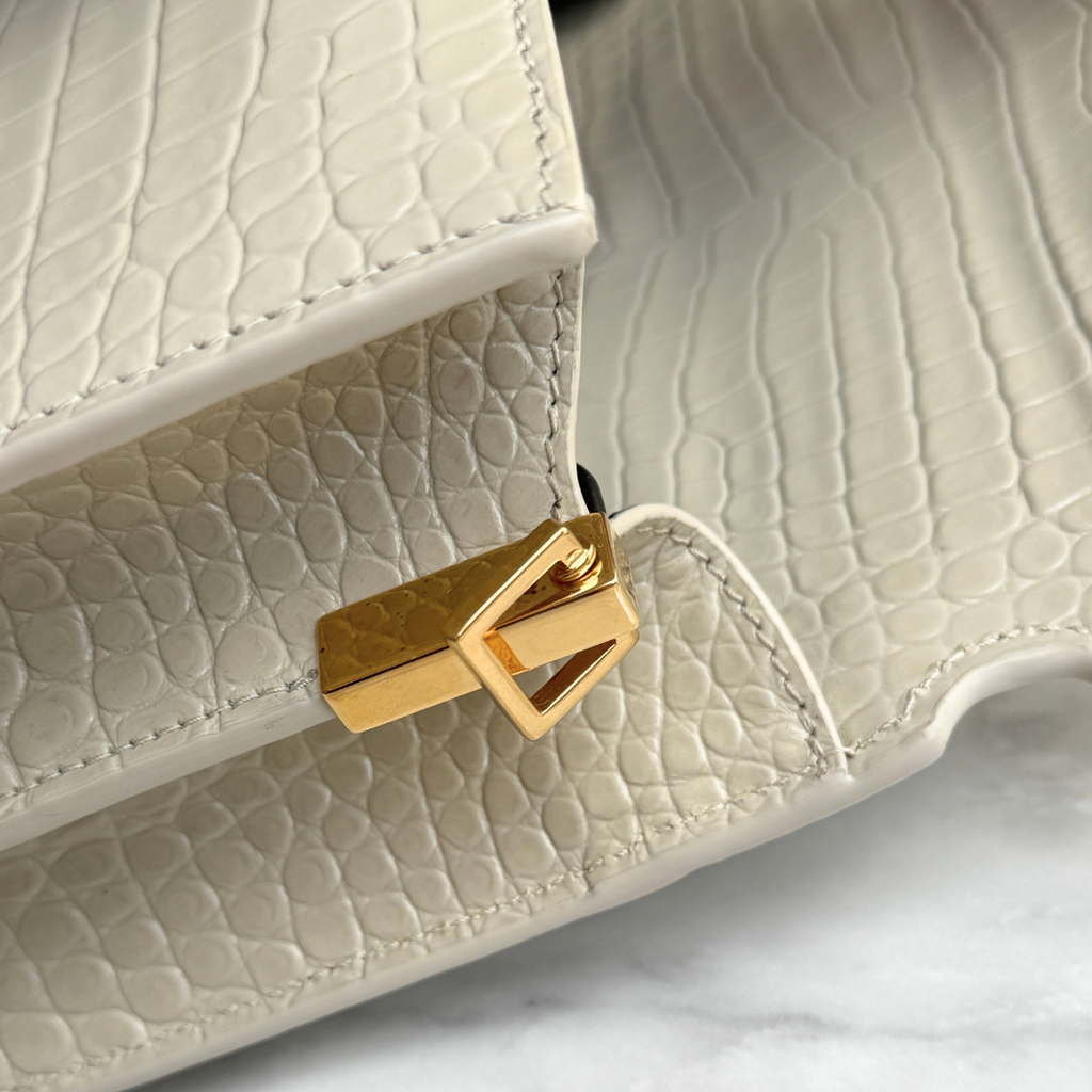 Saint Laurent Mini White Crocs Embossed Cassandra Top Handle Kelly's Authentic Boutique