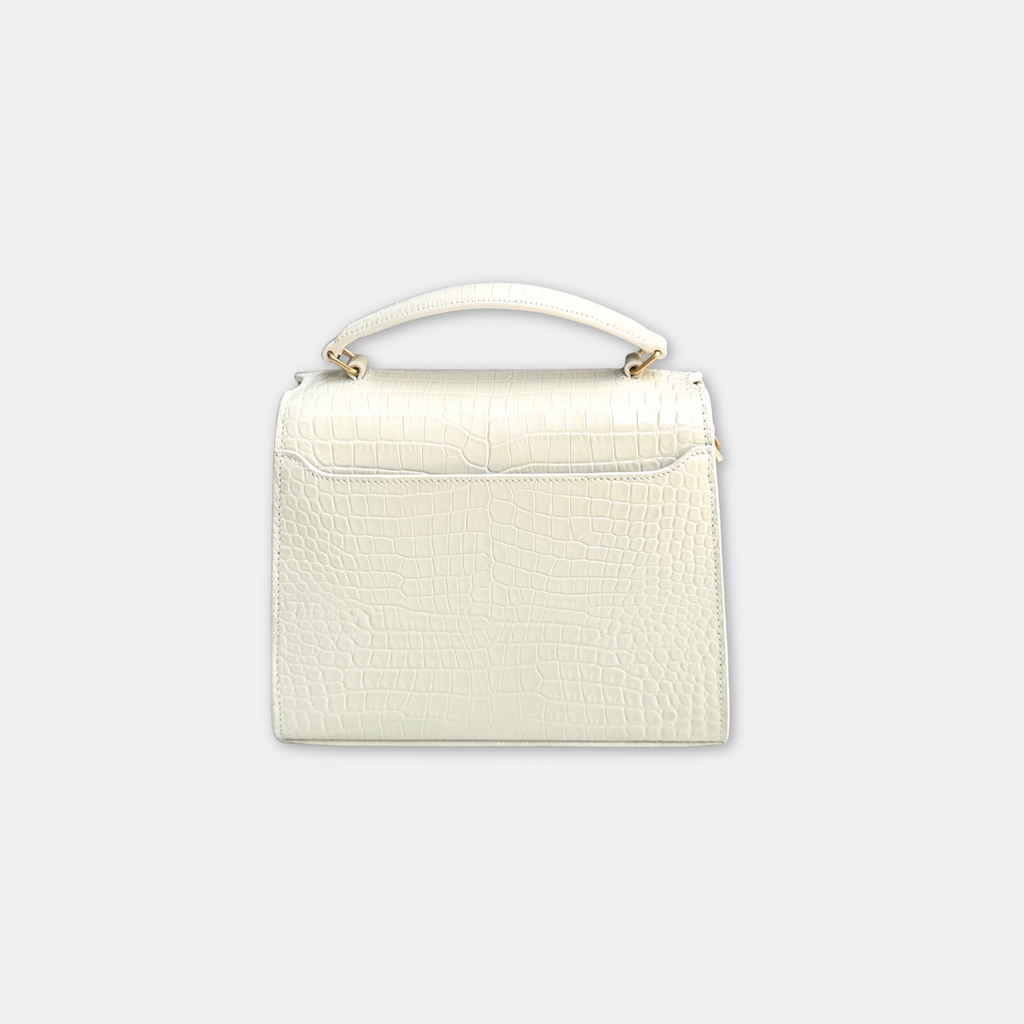 Saint Laurent Mini White Crocs Embossed Cassandra Top Handle Kelly's Authentic Boutique