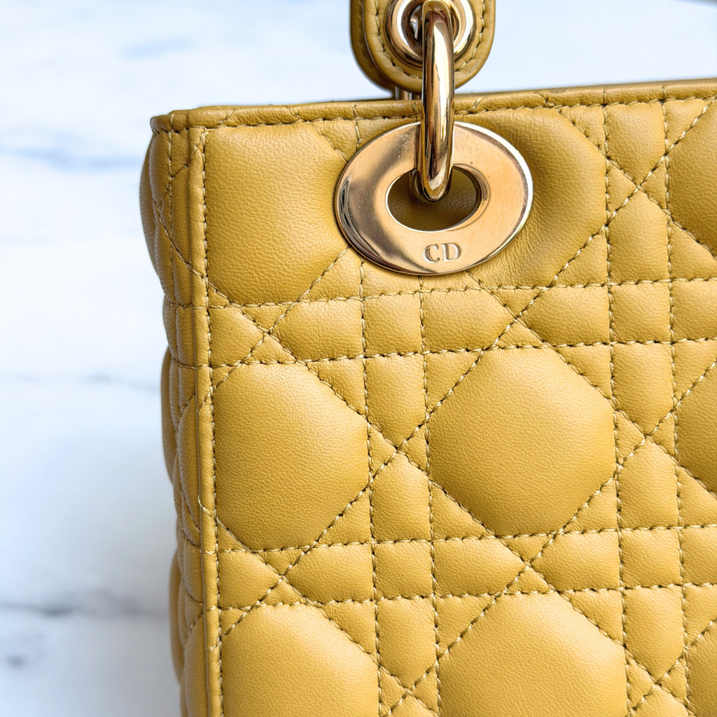 Dior Small Mustard Cannage Lambskin My ABCDior Bag Kelly's Authentic Boutique