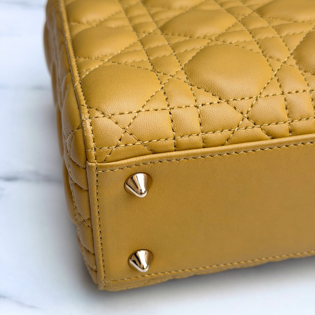 Dior Small Mustard Cannage Lambskin My ABCDior Bag Kelly's Authentic Boutique